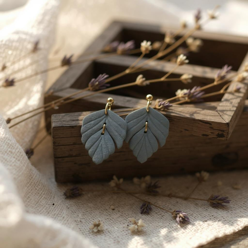 The Driftleaf Drop Earrings – Slate Blue – Winter Collection · Winter Wonderland | Hypoallergenic 18K Gold-Plated – Handmade Jewelry