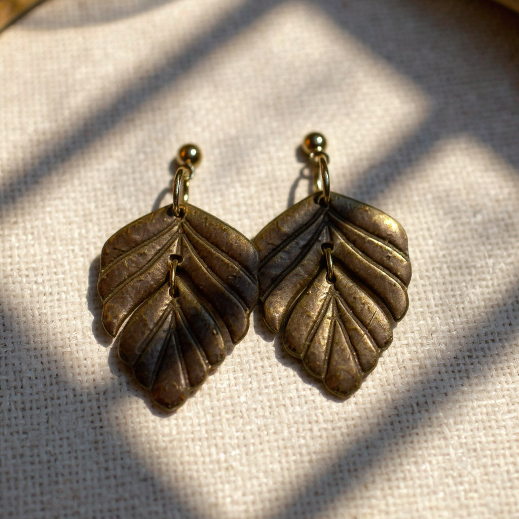 The Driftleaf Drop Earrings – Burnished Bronze – Special Edition | Hypoallergenic 18K Gold-Plated – Handmade Jewelry