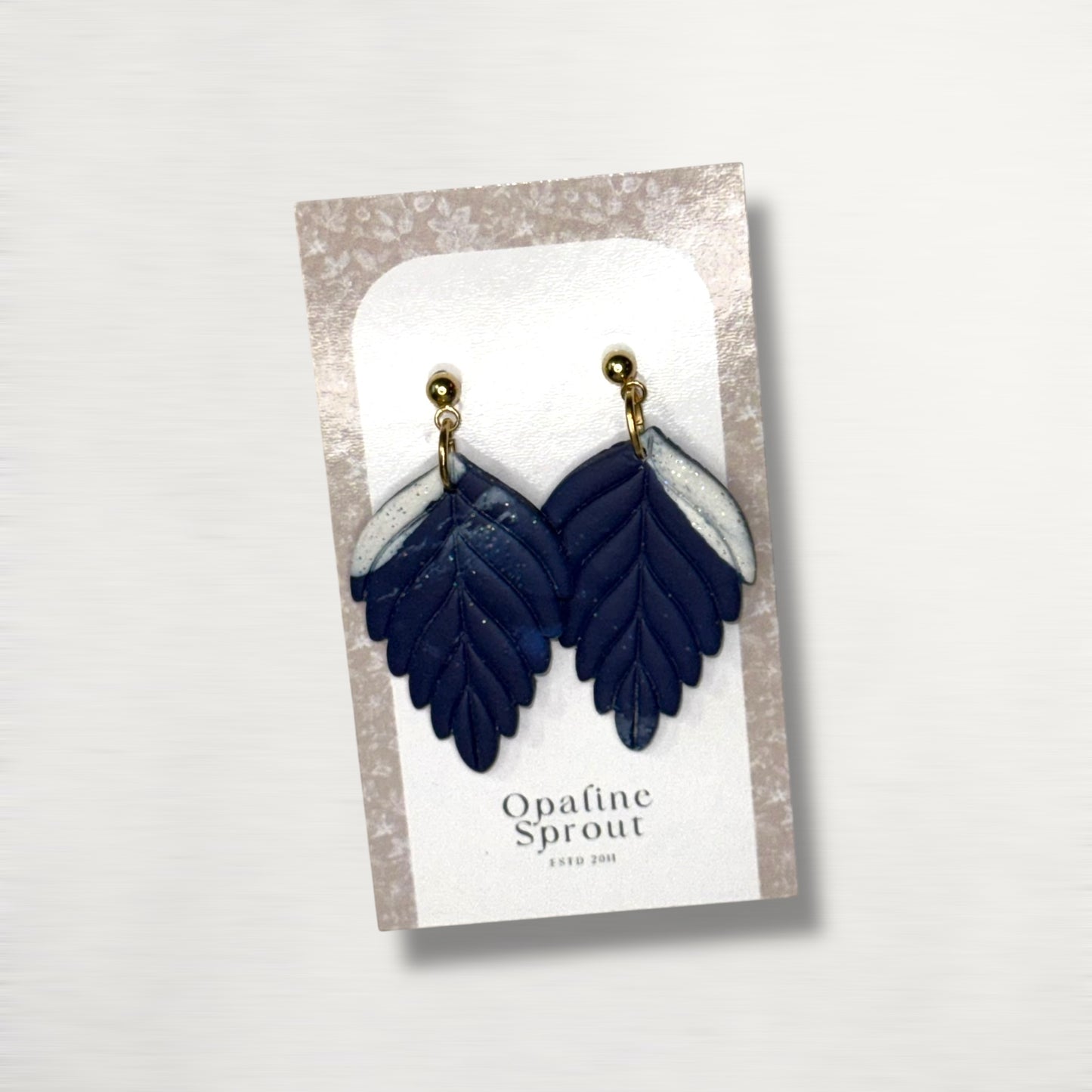 The Pressed Leaf Drop Earrings – Deep Navy – Winter Collection · Winter Wonderland | Hypoallergenic 18K Gold-Plated – Handmade Jewelry