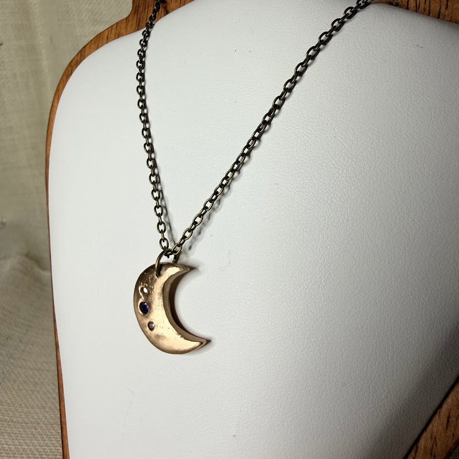 Constellation Moon Pendant · Bronze, White & Purple CZ Stones