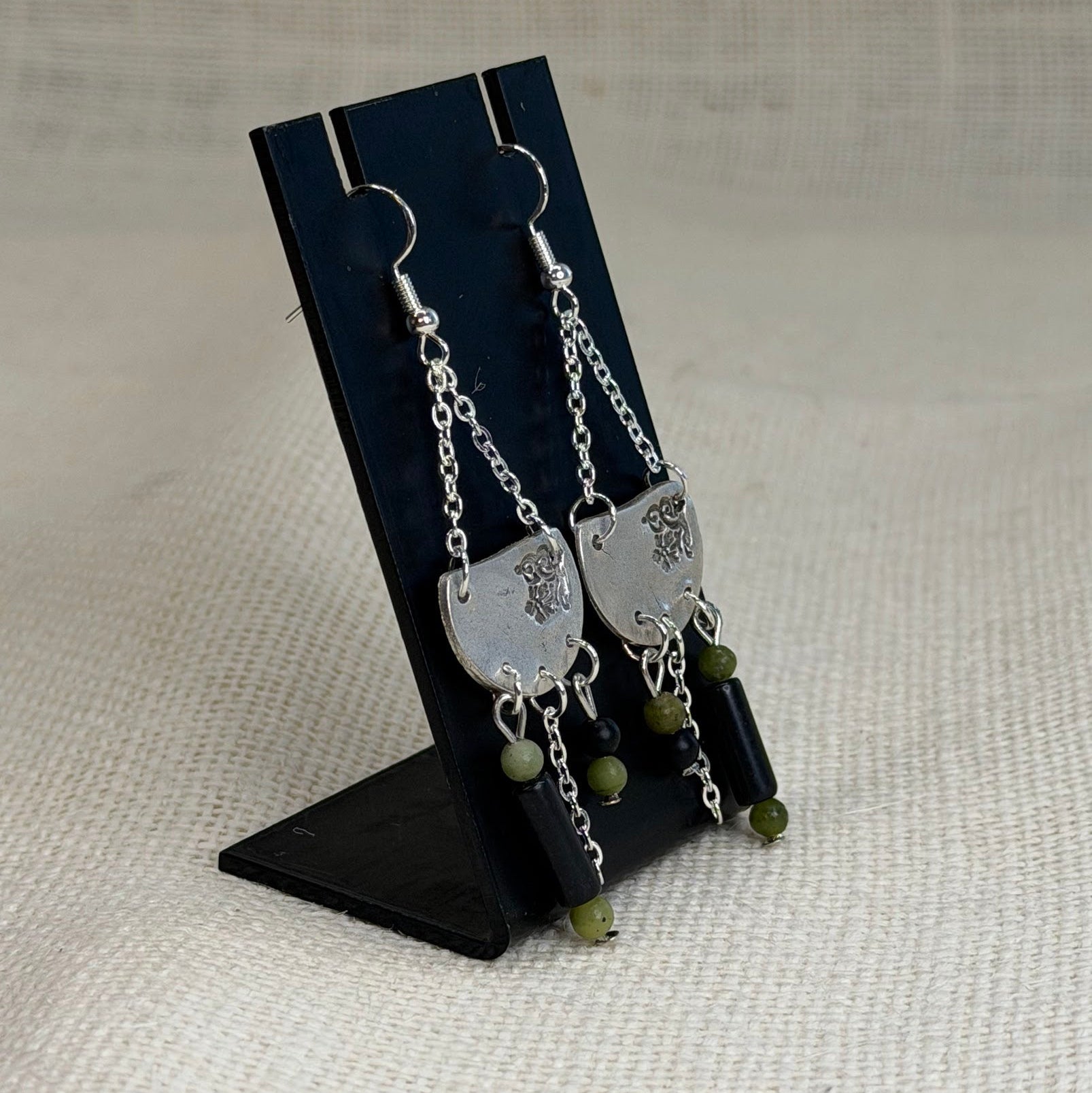 Garden Chandelier Drop Earrings · Sterling Silver, Jade, Black