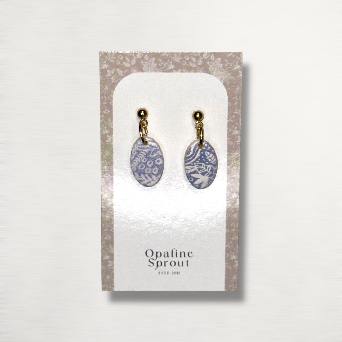 The Pebble Drop Earrings – Cornflower Toile – Special Edition | Hypoallergenic 18K Gold-Plated – Handmade Jewelry