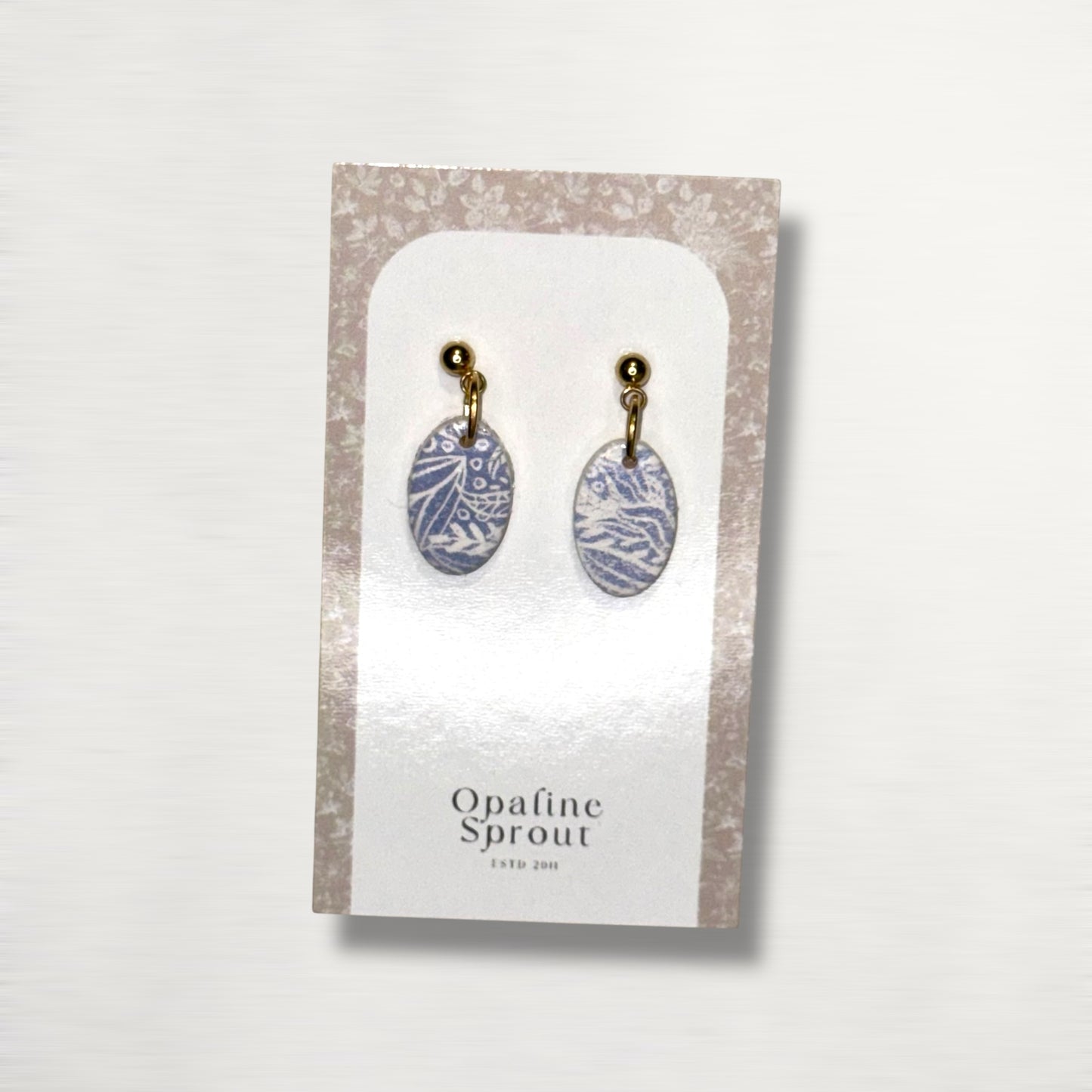 The Pebble Drop Earrings – Cornflower Toile – Special Edition | Hypoallergenic 18K Gold-Plated – Handmade Jewelry