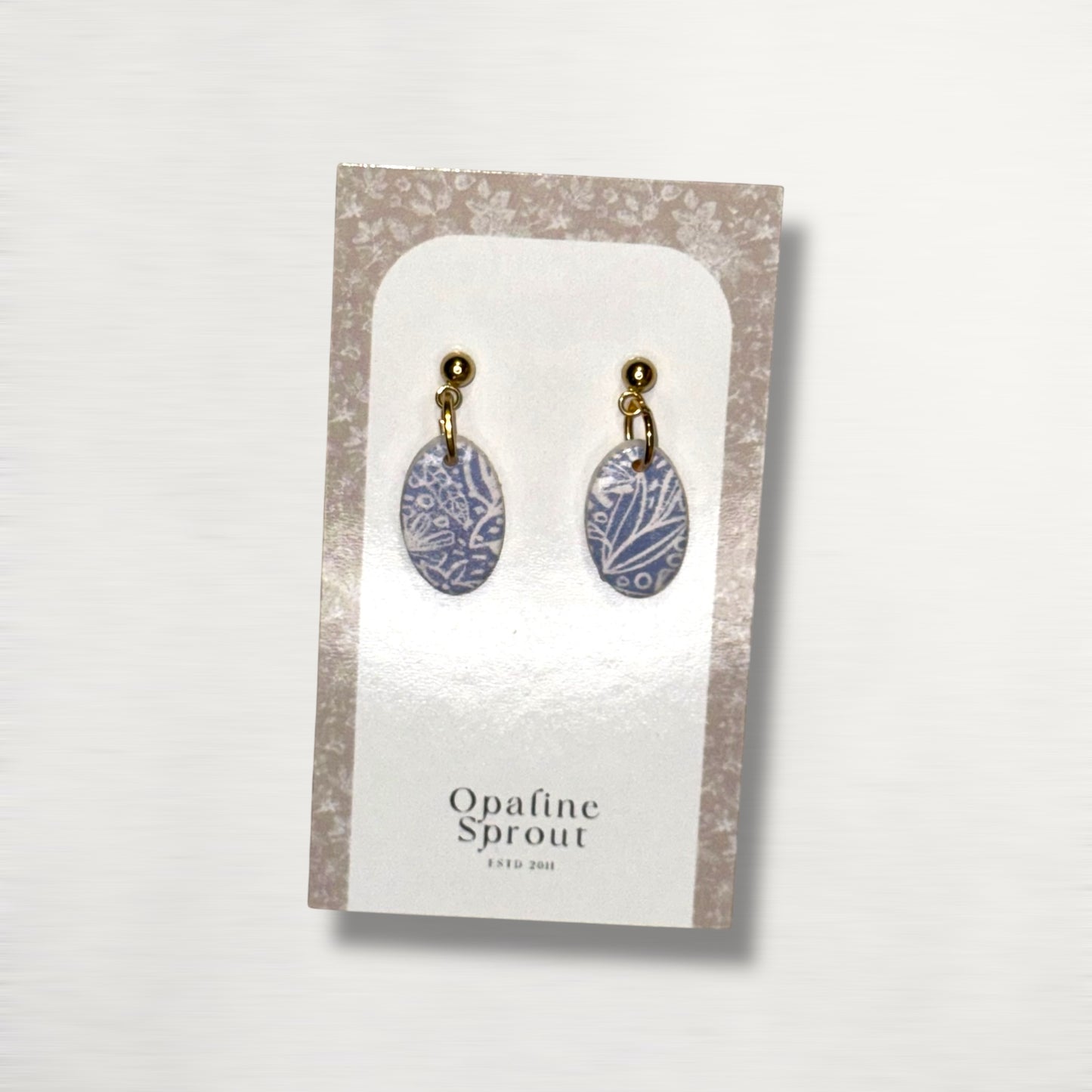 The Pebble Drop Earrings – Cornflower Toile – Special Edition | Hypoallergenic 18K Gold-Plated – Handmade Jewelry
