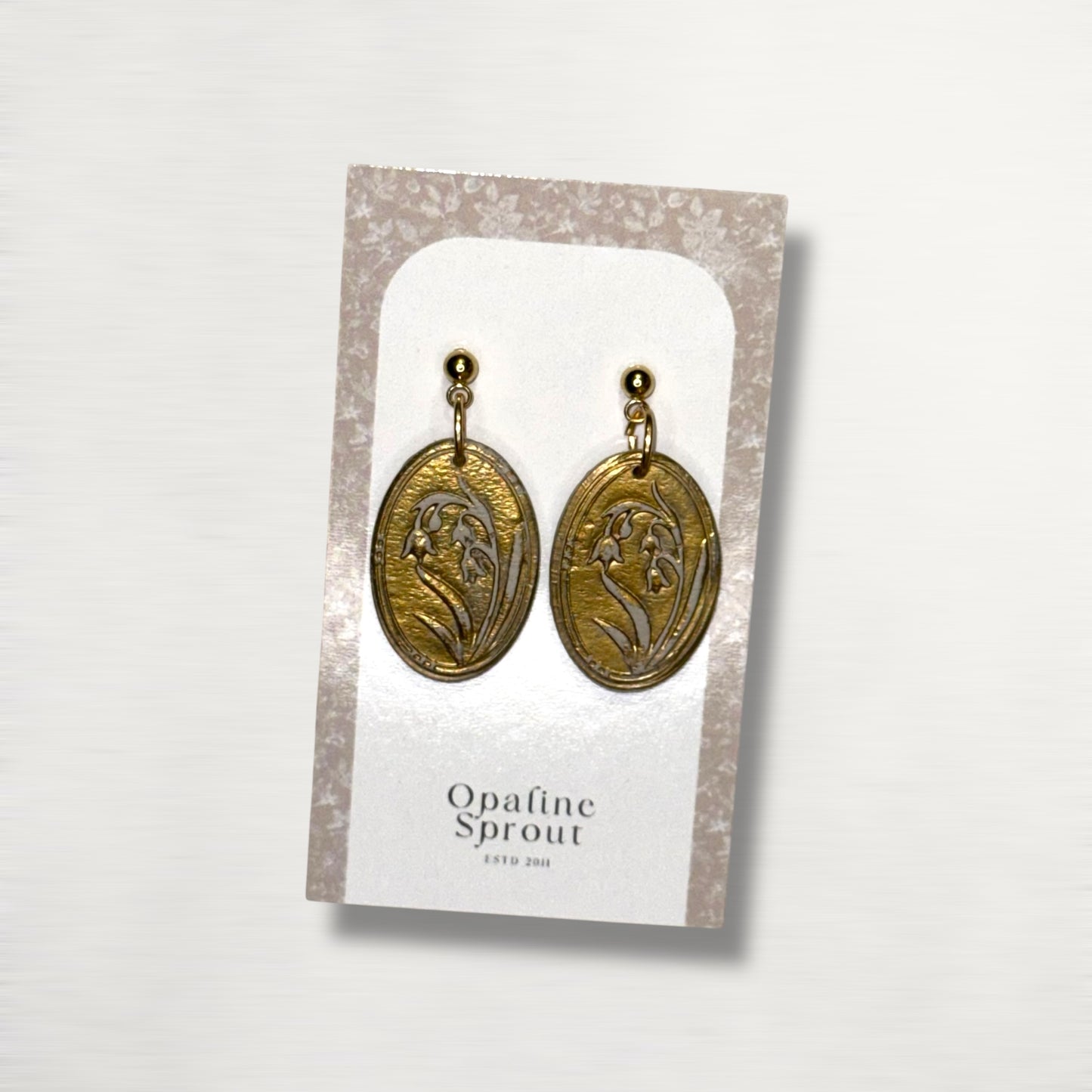The Vignette Drop Earrings – Champlevé Lily Of The Valley – Special Edition | Hypoallergenic 18K Gold-Plated – Handmade Jewelry