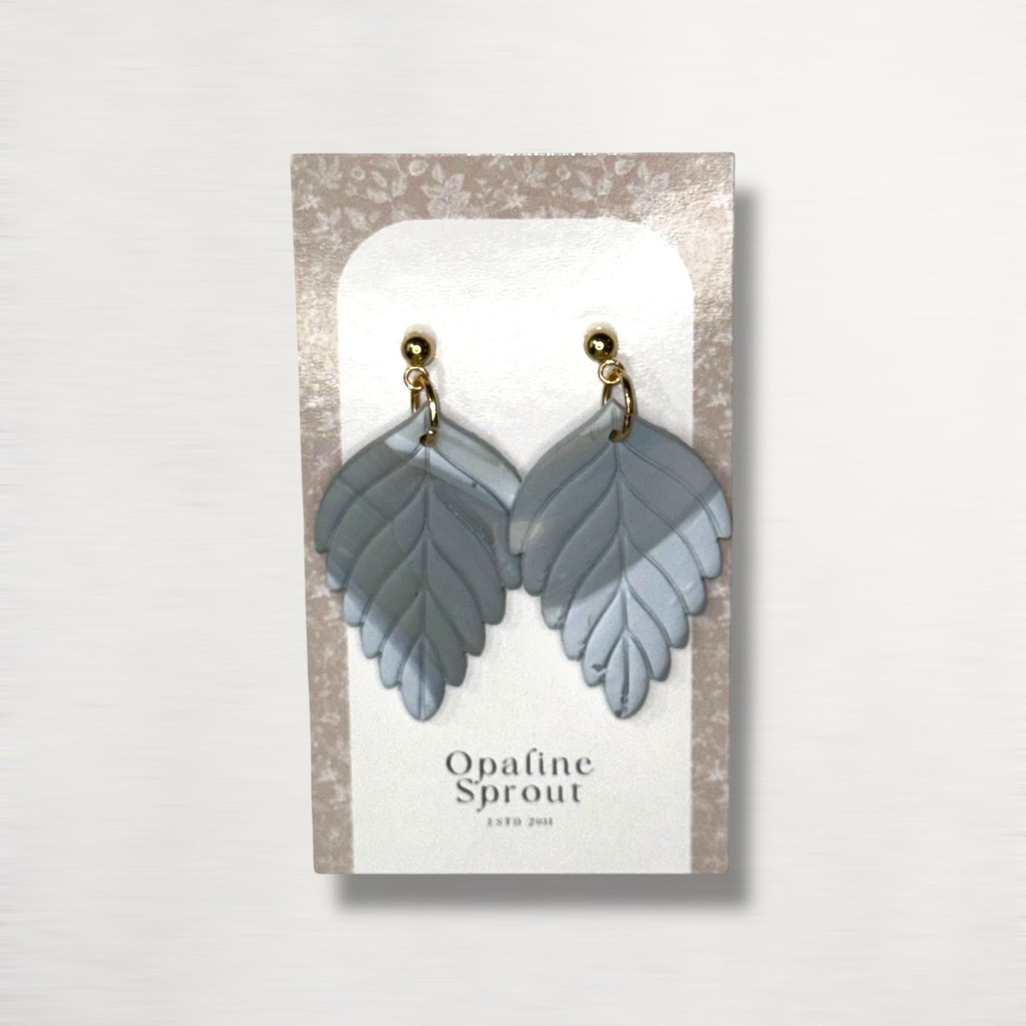 The Pressed Leaf Drop Earrings – Hazy Blue – Water Collection · Yacht | Hypoallergenic 18K Gold-Plated – Handmade Jewelry