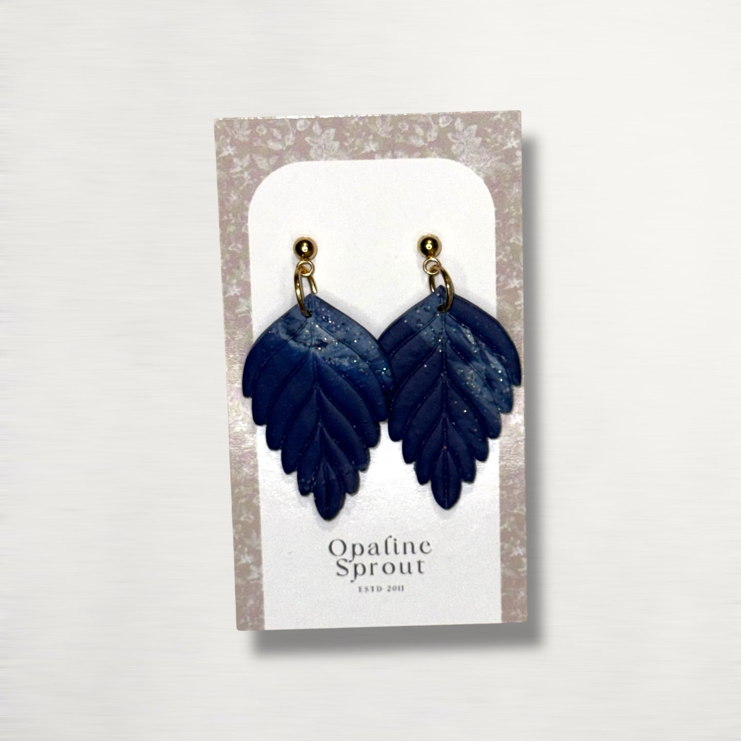 The Pressed Leaf Drop Earrings – Deep Navy – Winter Collection · Winter Wonderland | Hypoallergenic 18K Gold-Plated – Handmade Jewelry
