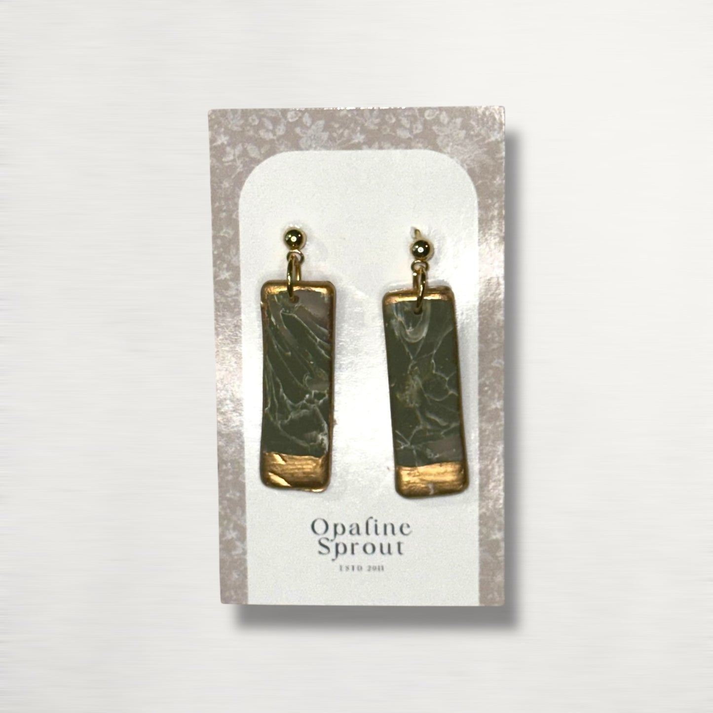 The Monolith Drop Earrings – Gilded Sage – Special Edition | Hypoallergenic 18K Gold-Plated – Handmade Jewelry