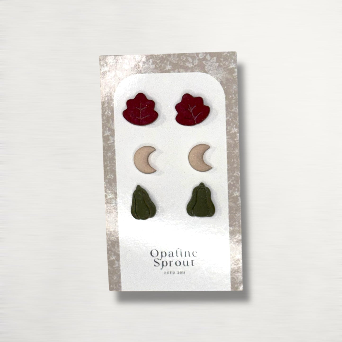 The October Studs – Leaf, Crescent Moon, Pumpkin Trio | Hypoallergenic 18K Gold-Plated – Handmade Jewelry