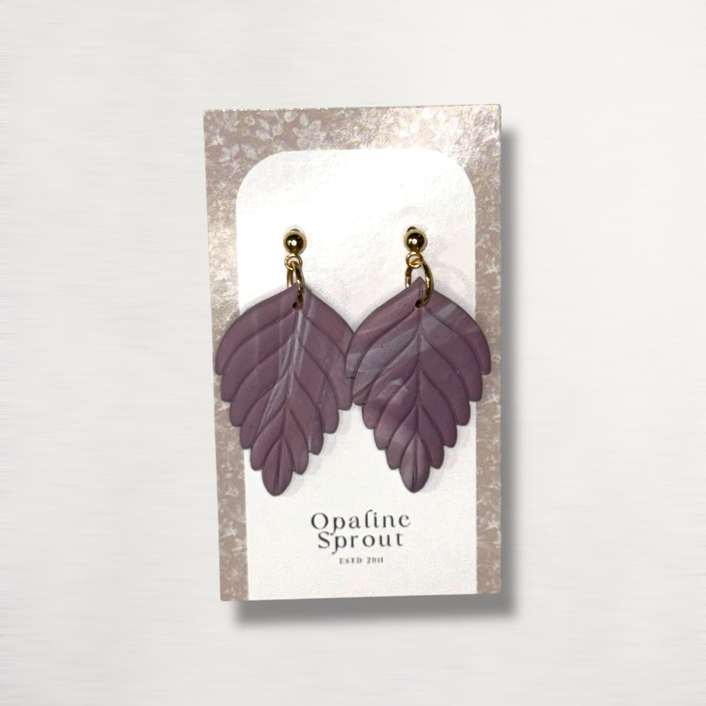 The Pressed Leaf Drop Earrings – Hazy Lilac – Garden Collection · Moonlit Garden | Hypoallergenic 18K Gold-Plated – Handmade Jewelry