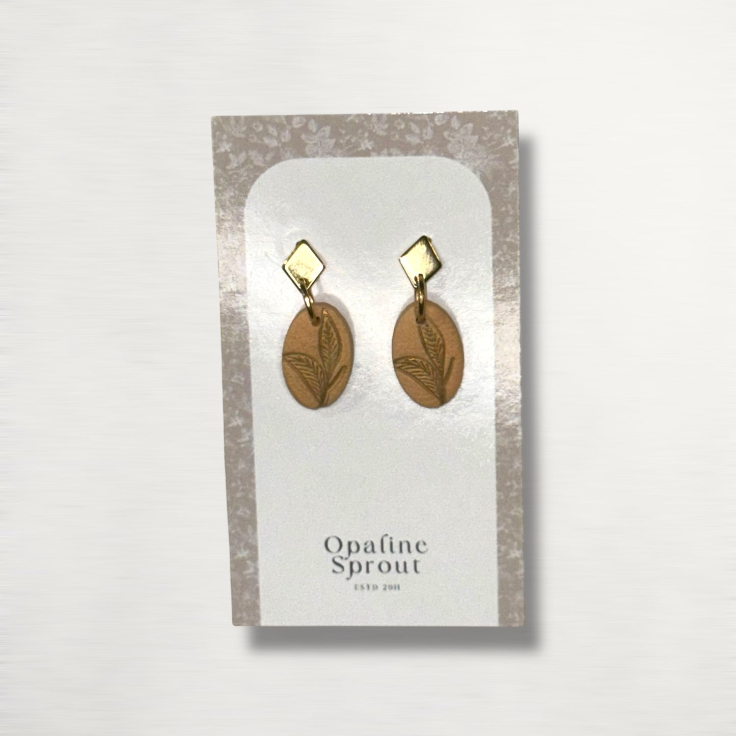 Drop Dangle Earrings · Hypoallergenic 18K Gold Plated Stainless Steel · Clay Earrings · Beige Leaves Dainty Oval · Fall