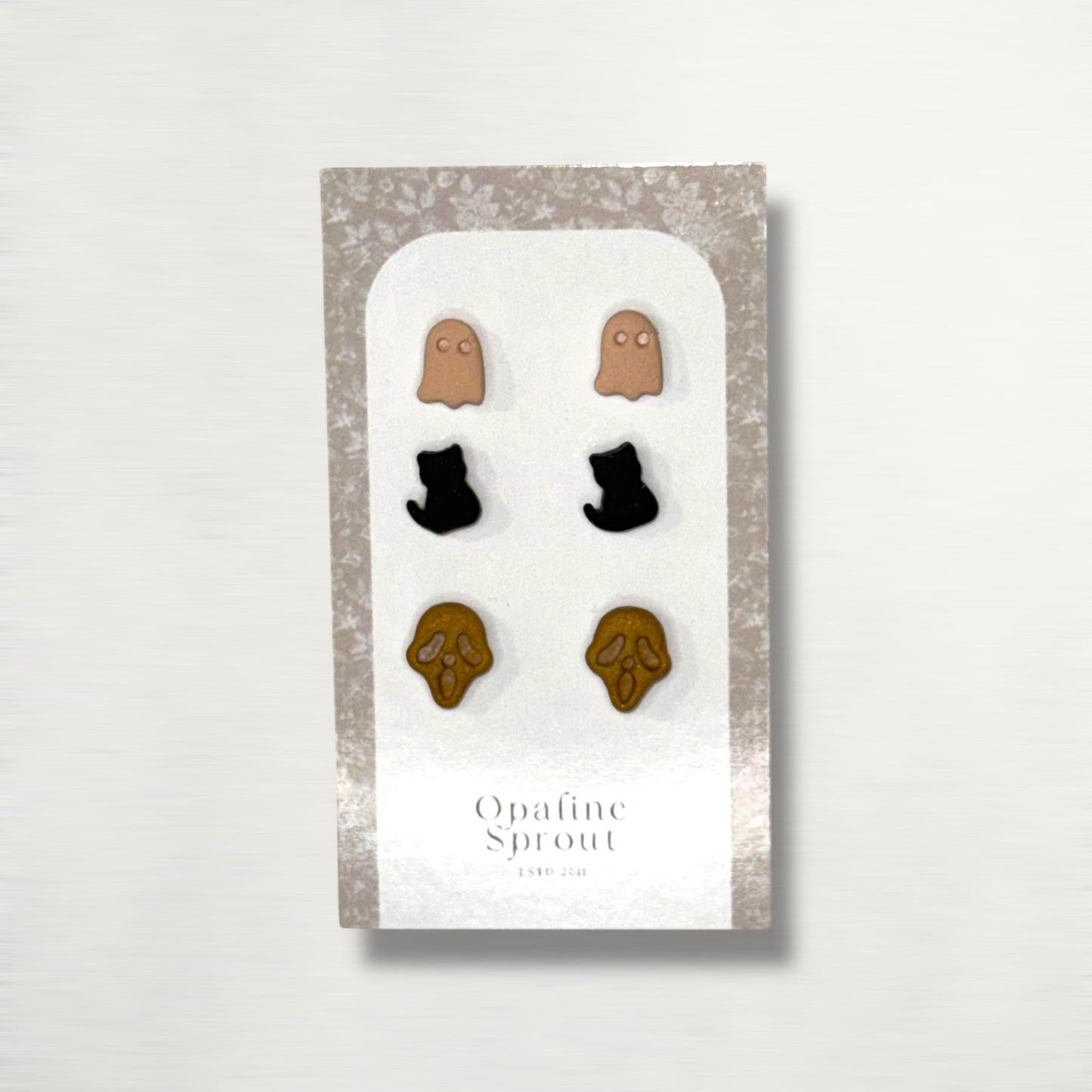 The October Studs – Ghost, Black Cat, Skull Trio | Hypoallergenic 18K Gold-Plated – Handmade Jewelry