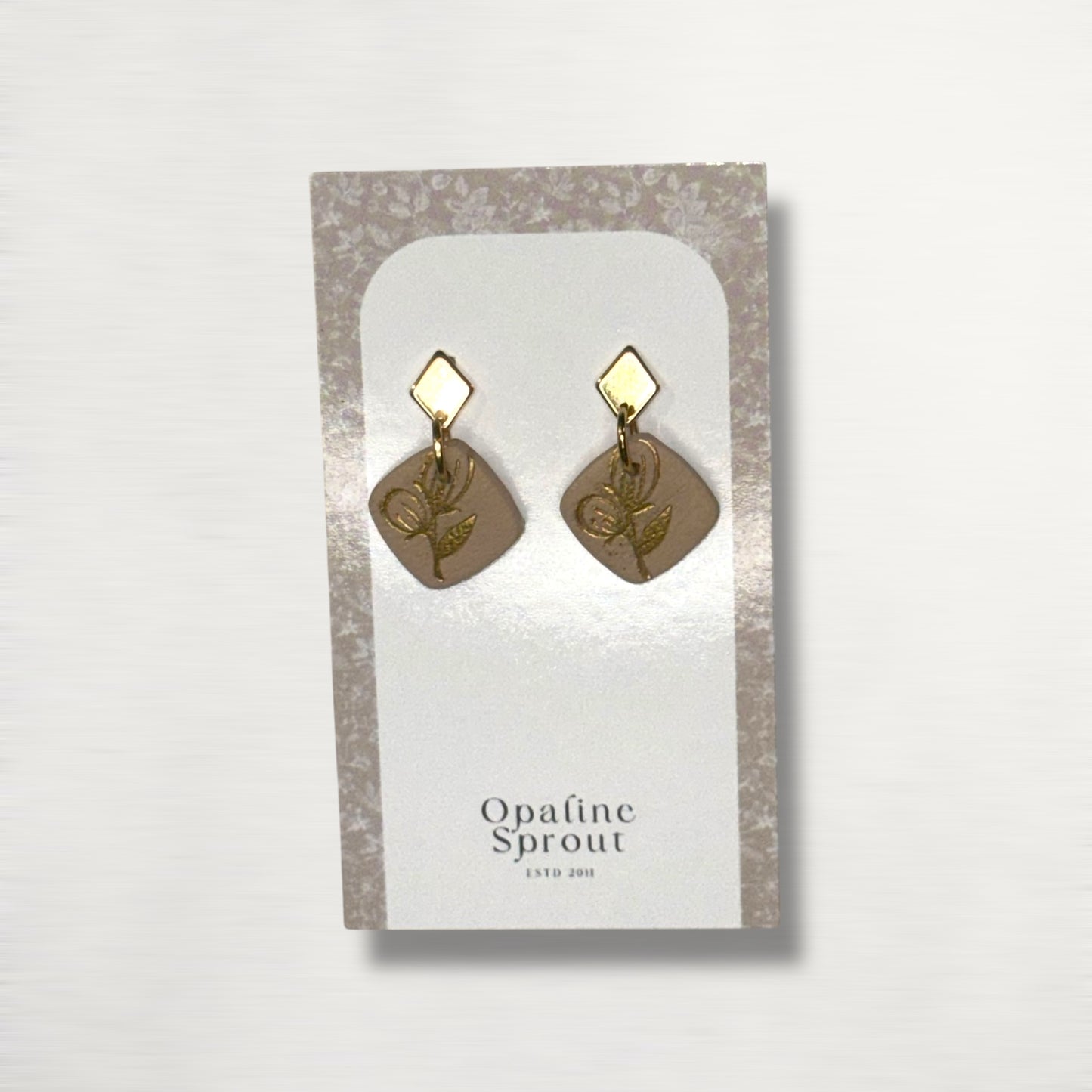 Drop Dangle Earrings · Hypoallergenic 18K Gold Plated Stainless Steel · Clay Earrings · Beige Dainty Square · Fall