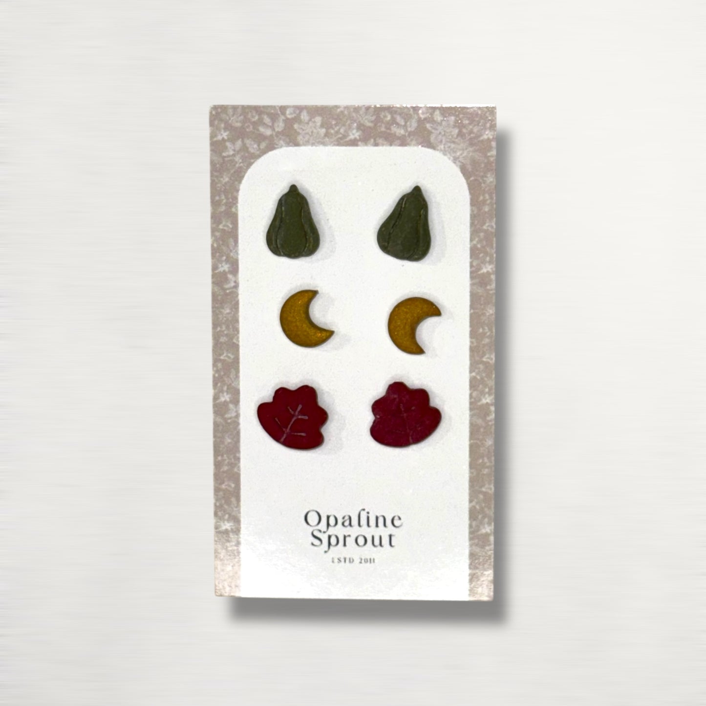The October Studs – Pumpkin, Moon, Leaf Trio | Hypoallergenic 18K Gold-Plated – Handmade Jewelry