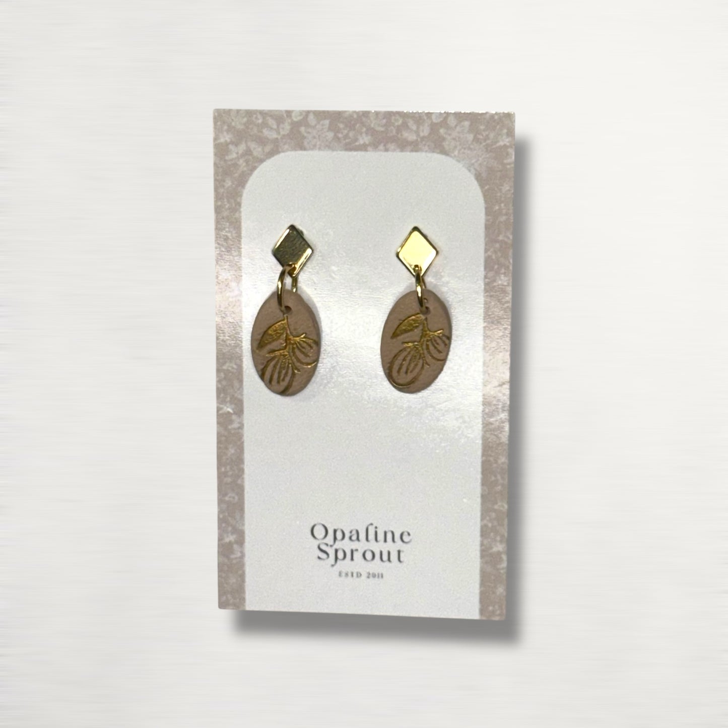 Drop Dangle Earrings · Hypoallergenic 18K Gold Plated Stainless Steel · Clay Earrings · Beige Dainty Oval · Fall