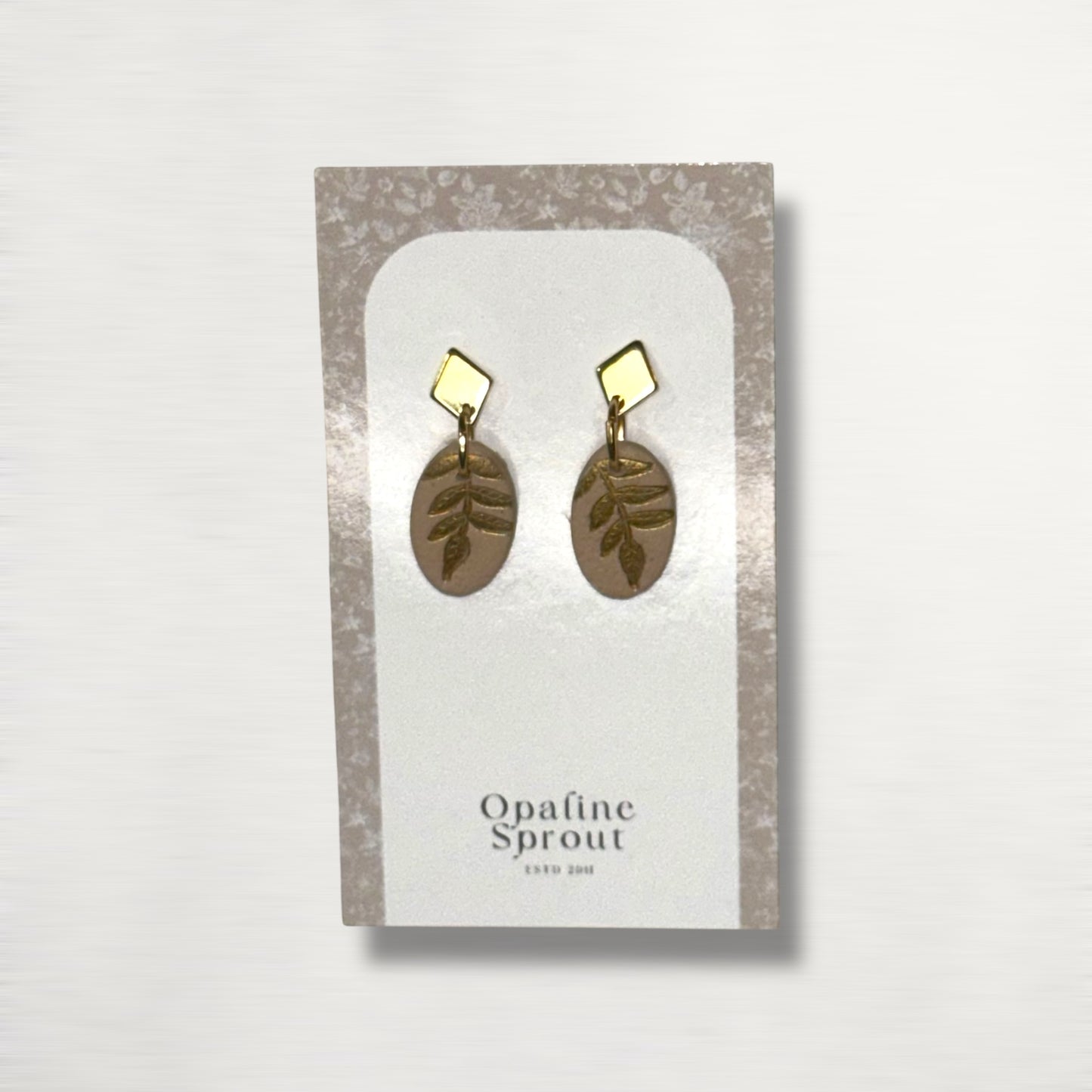 Drop Dangle Earrings · Hypoallergenic 18K Gold Plated Stainless Steel · Clay Earrings · Beige Dainty Oval · Fall