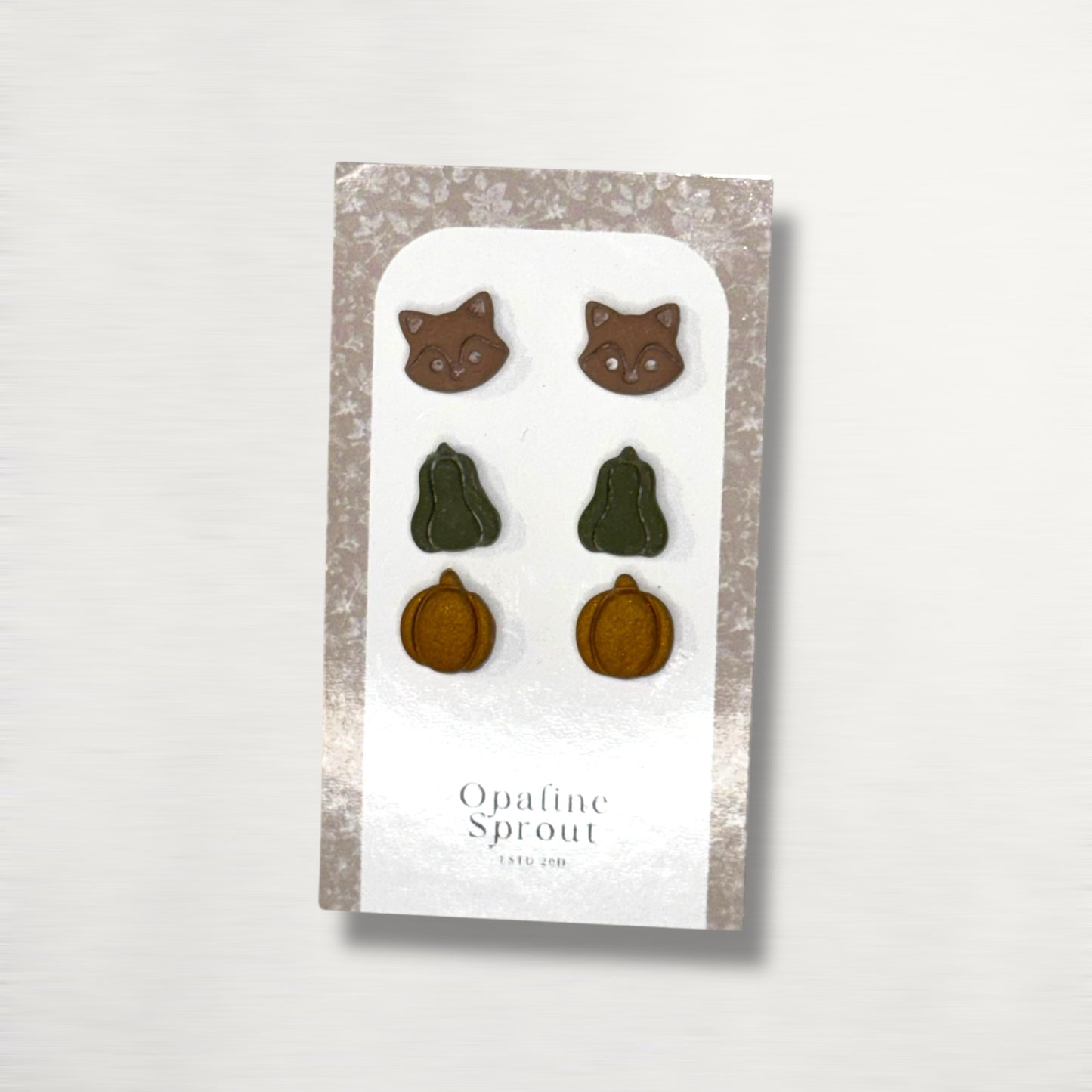 The October Studs – Raccoon, Pumpkins Trio | Hypoallergenic 18K Gold-Plated – Handmade Jewelry