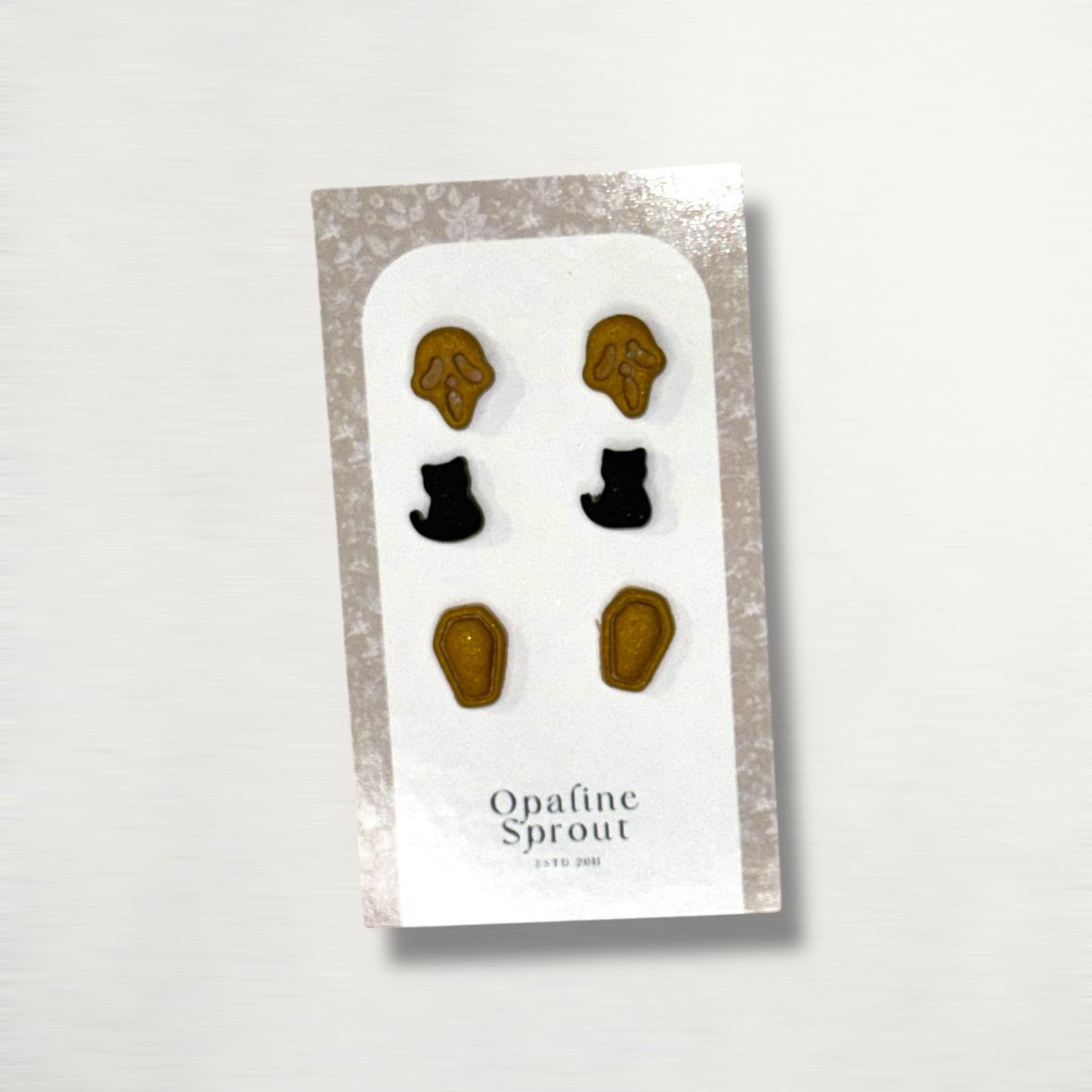 The October Studs – Skull, Black Cat, Coffin Trio | Hypoallergenic 18K Gold-Plated – Handmade Jewelry
