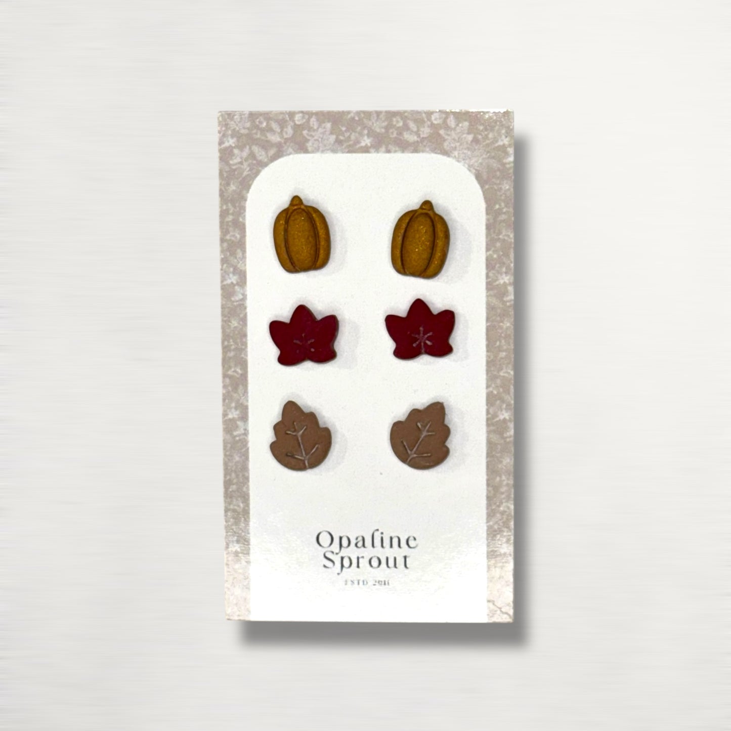 The October Studs – Pumpkin, Leaves Trio | Hypoallergenic 18K Gold-Plated – Handmade Jewelry