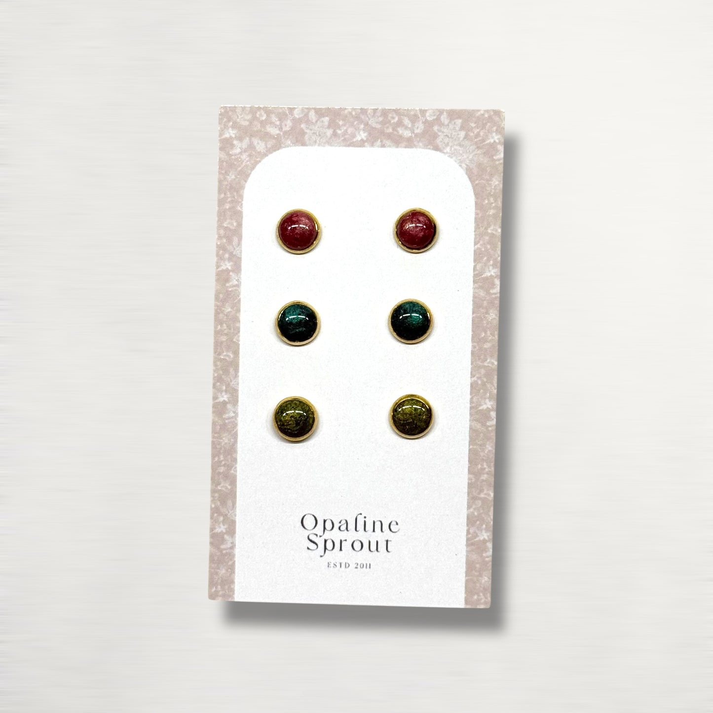 The Dot Studs – Ruby, Emerald, Citrine · Autumn Collection