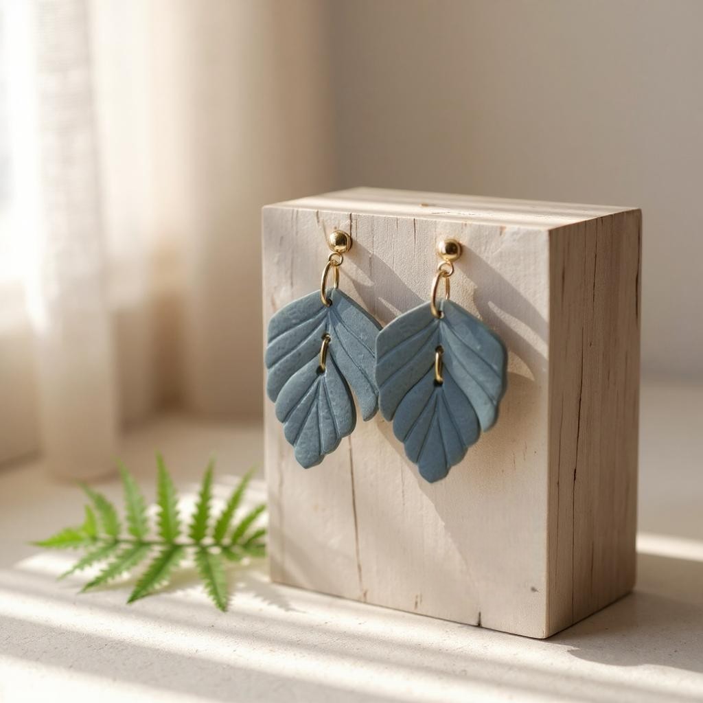 The Driftleaf Drop Earrings – Slate Blue – Winter Collection · Winter Wonderland | Hypoallergenic 18K Gold-Plated – Handmade Jewelry