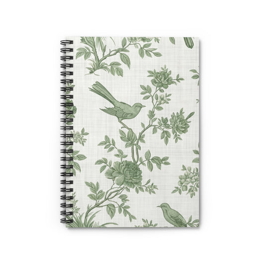 Sage Green Chinoiserie On Linen Pattern Journal - 6x8 Spiral Notebook