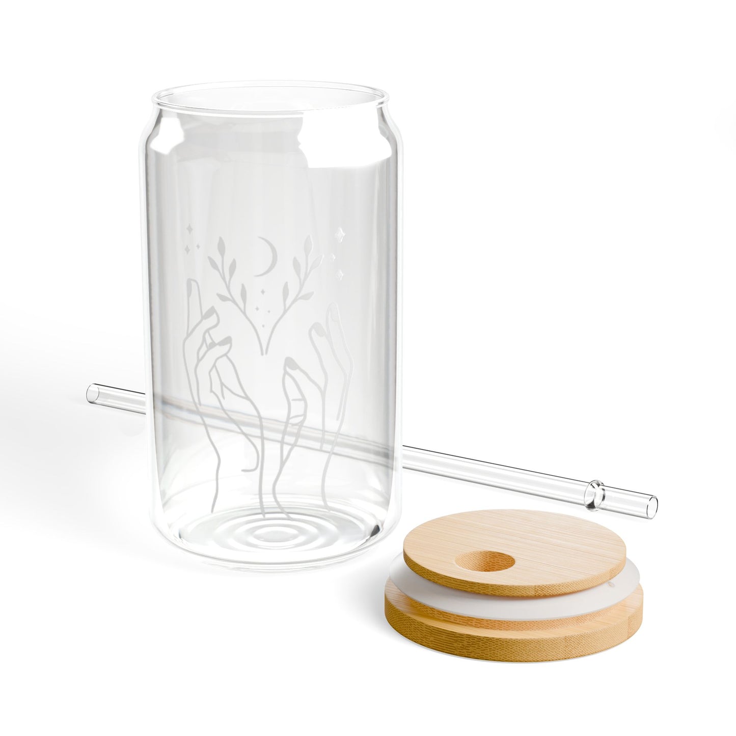 Blooming Hands: 16oz Can-Shaped Sipper Glass with Lid & Straw