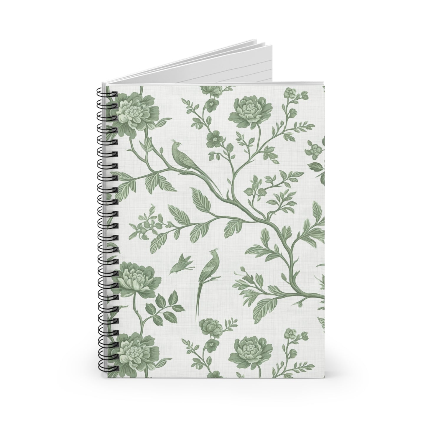 Sage Green Chinoiserie On Linen Pattern Journal - 6x8 Spiral Notebook