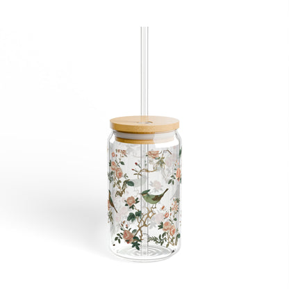 Chinoiserie: 16oz Can-Shaped Sipper Glass with Lid & Straw