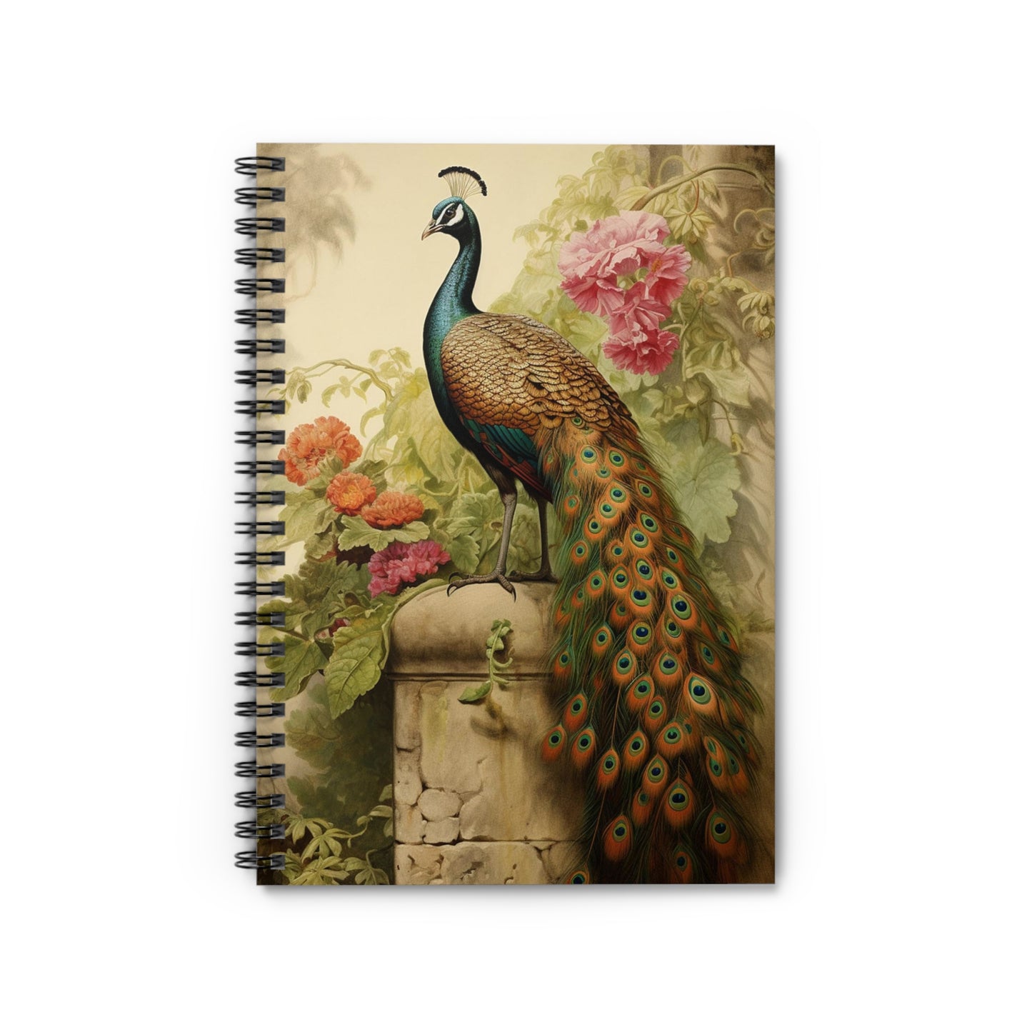 Vintage Peacock Garden: Spiral Notebook for Journaling (6" x 8")