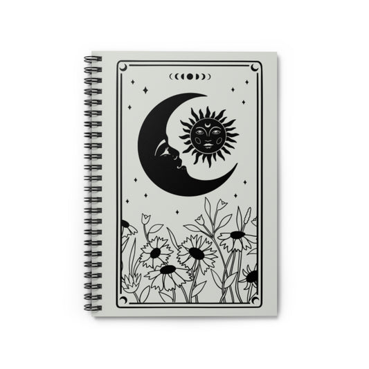 Lunar Bloom Journal - 6x8 Spiral Notebook with Sun, Moon, and Floral Design