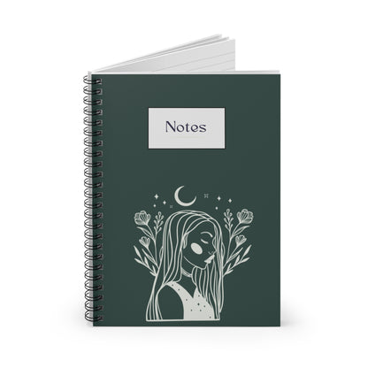 Celestial Goddess Journal - 6x8 Spiral Notebook with Moon and Floral Design