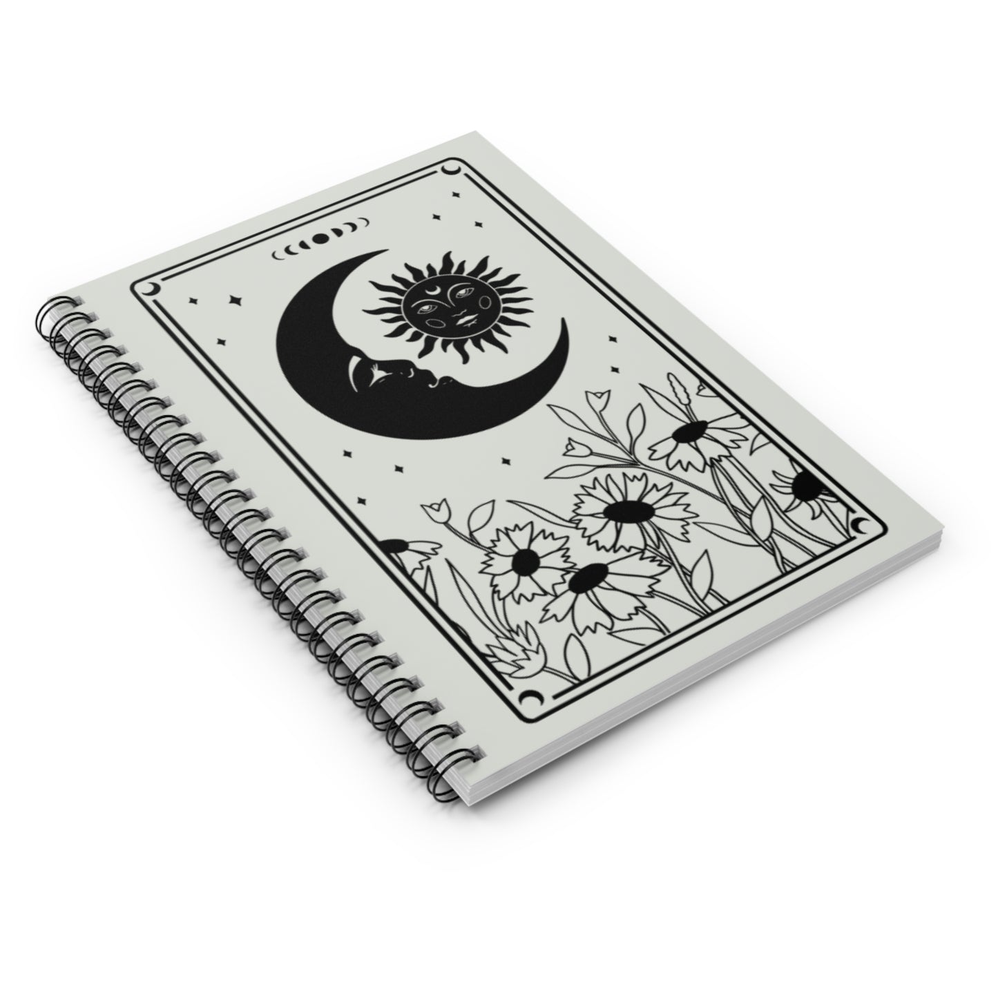 Lunar Bloom Journal - 6x8 Spiral Notebook with Sun, Moon, and Floral Design