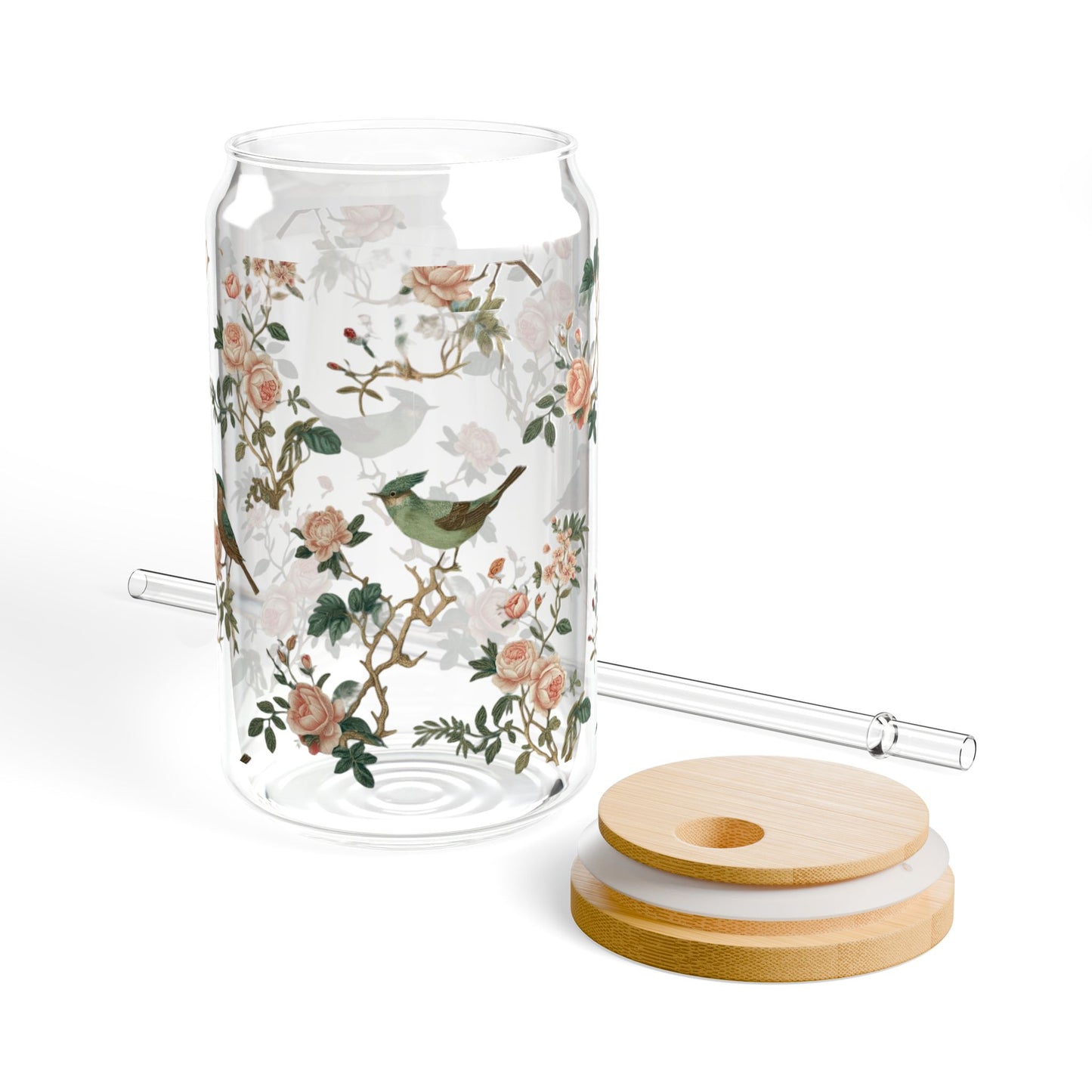 Chinoiserie: 16oz Can-Shaped Sipper Glass with Lid & Straw