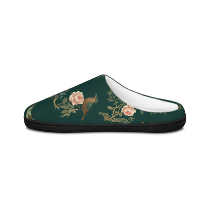 Green Chinoiserie - Floral Indoor Slippers for Women