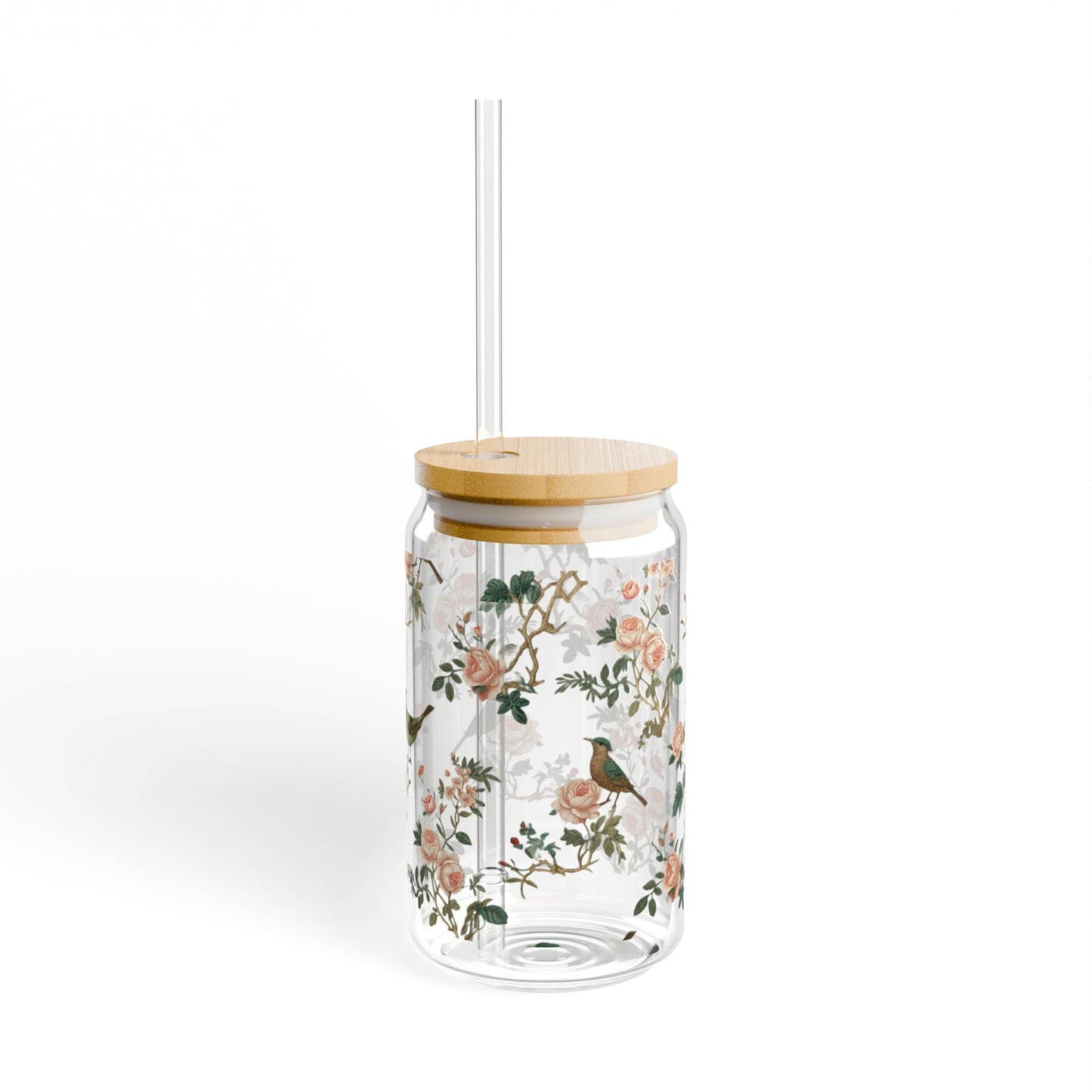 Chinoiserie: 16oz Can-Shaped Sipper Glass with Lid & Straw