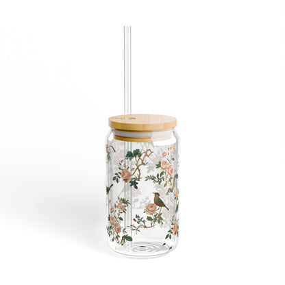 Chinoiserie: 16oz Can-Shaped Sipper Glass with Lid & Straw