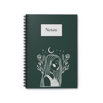 Celestial Goddess Journal - 6x8 Spiral Notebook with Moon and Floral Design