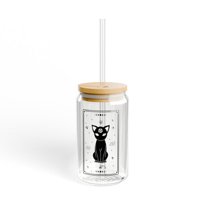 Mystical Cat: 16oz Can-Shaped Sipper Glass with Lid & Straw