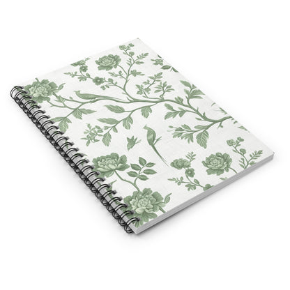 Sage Green Chinoiserie On Linen Pattern Journal - 6x8 Spiral Notebook