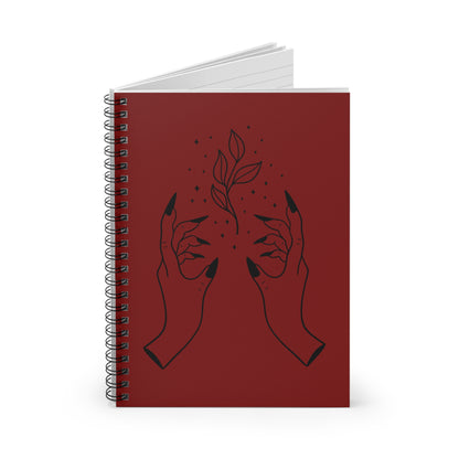 Crimson Bloom Journal - 6x8 Spiral Notebook with Mystical Hand Design