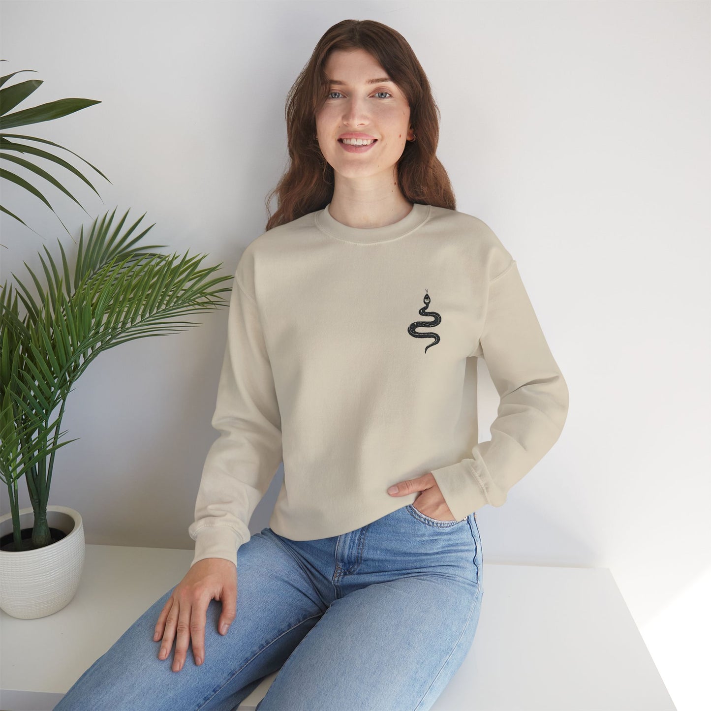 Serene Snake Embroidered Crewneck Sweatshirt - Unisex