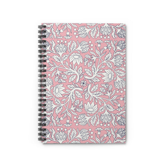 Chintz Blossom: Pink & White Floral Spiral Notebook (6"x8")