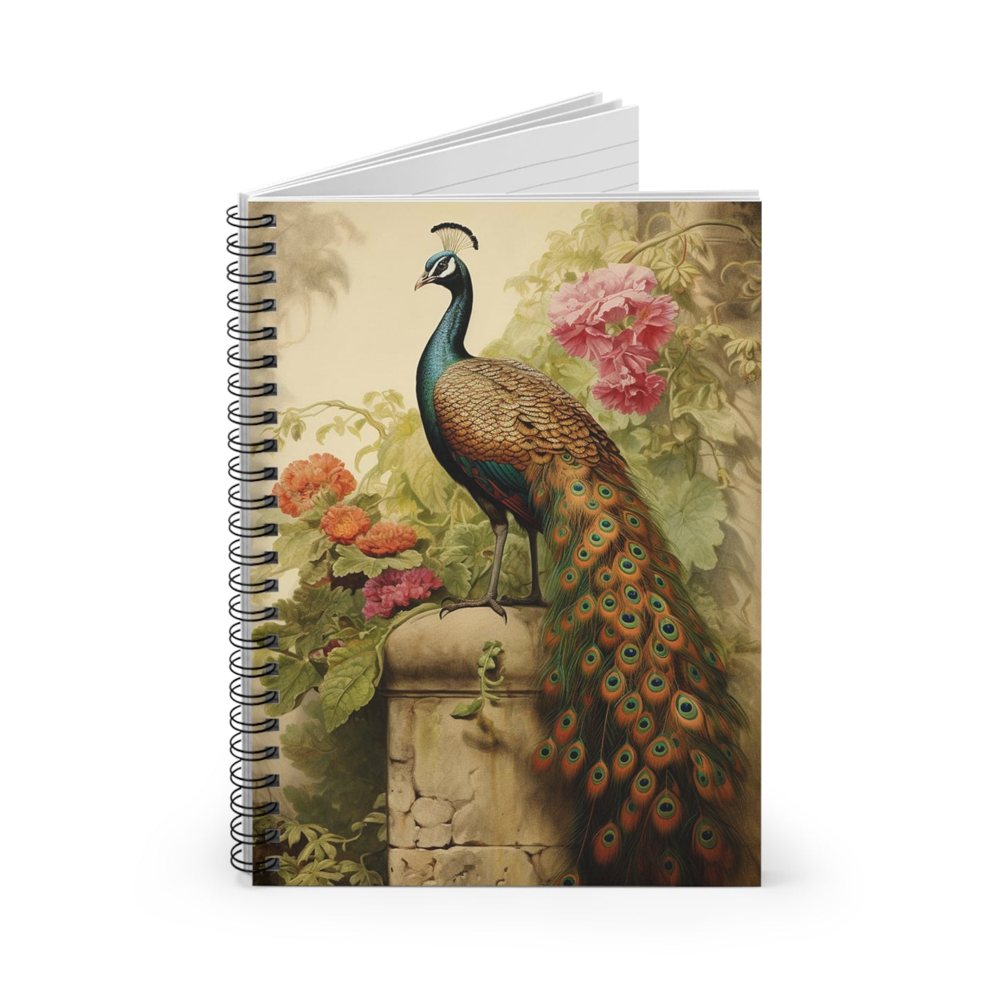 Vintage Peacock Garden: Spiral Notebook for Journaling (6" x 8")