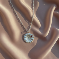 Water Lily Pendant · Ruby, Fine Silver
