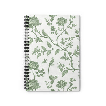 Sage Green Chinoiserie On Linen Pattern Journal - 6x8 Spiral Notebook