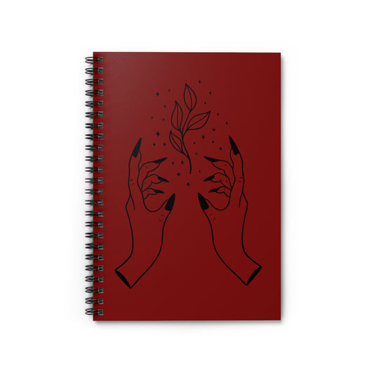 Crimson Bloom Journal - 6x8 Spiral Notebook with Mystical Hand Design