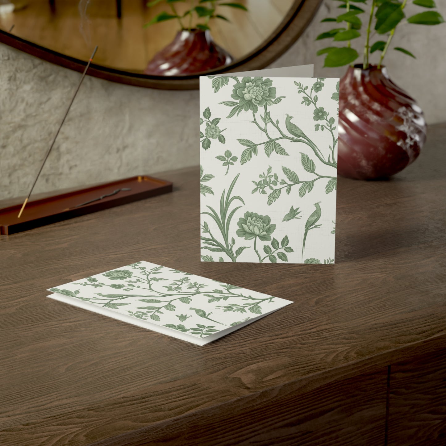 Green Chinoiserie Well-Wishing Greeting Cards - 1, 10, 30, or 50 Pack