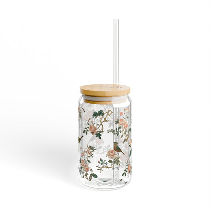 Chinoiserie: 16oz Can-Shaped Sipper Glass with Lid & Straw