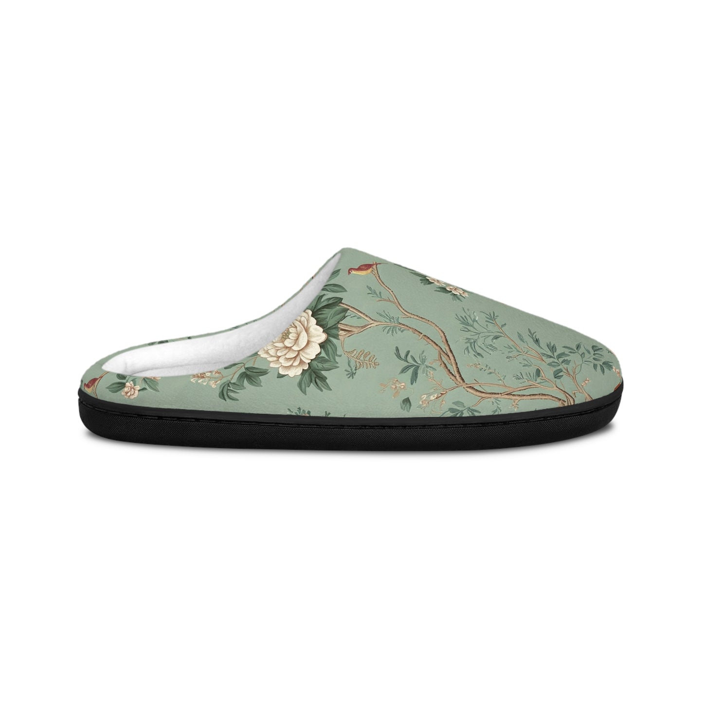 Green Chinoiserie - Floral Indoor Slippers for Women